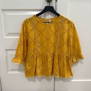 Zara Mustard Babydoll Eyelet Blouse